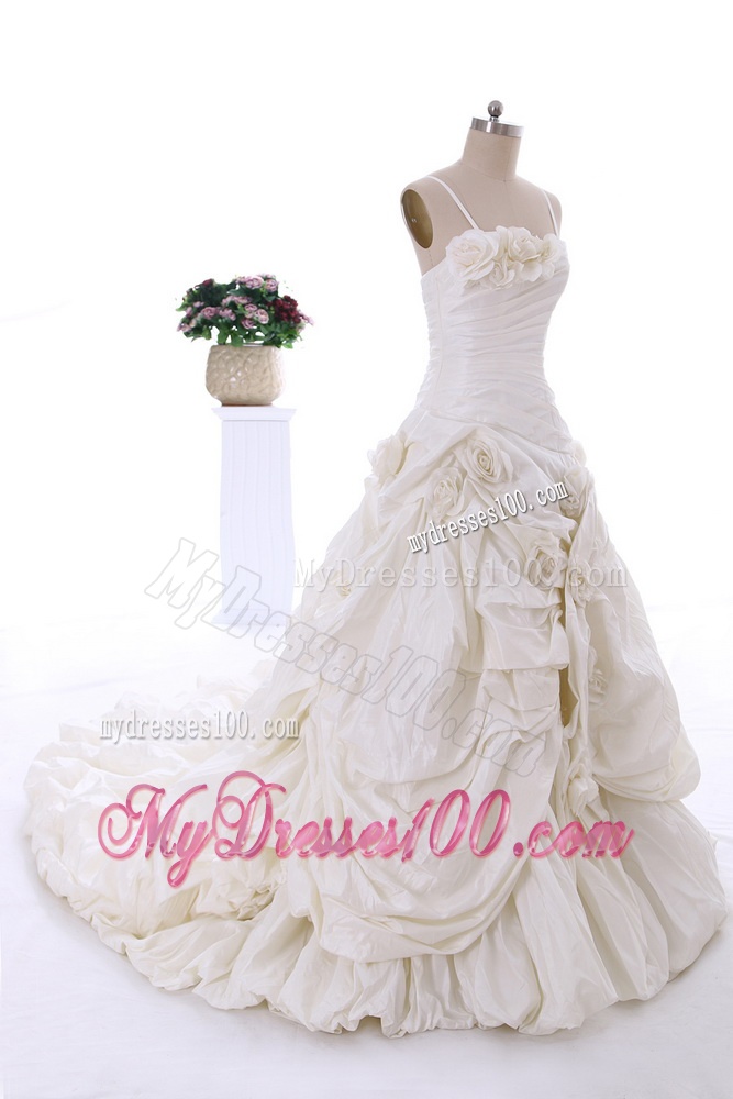 Classical Hand Made Flowers Court Train Wedding Dresses