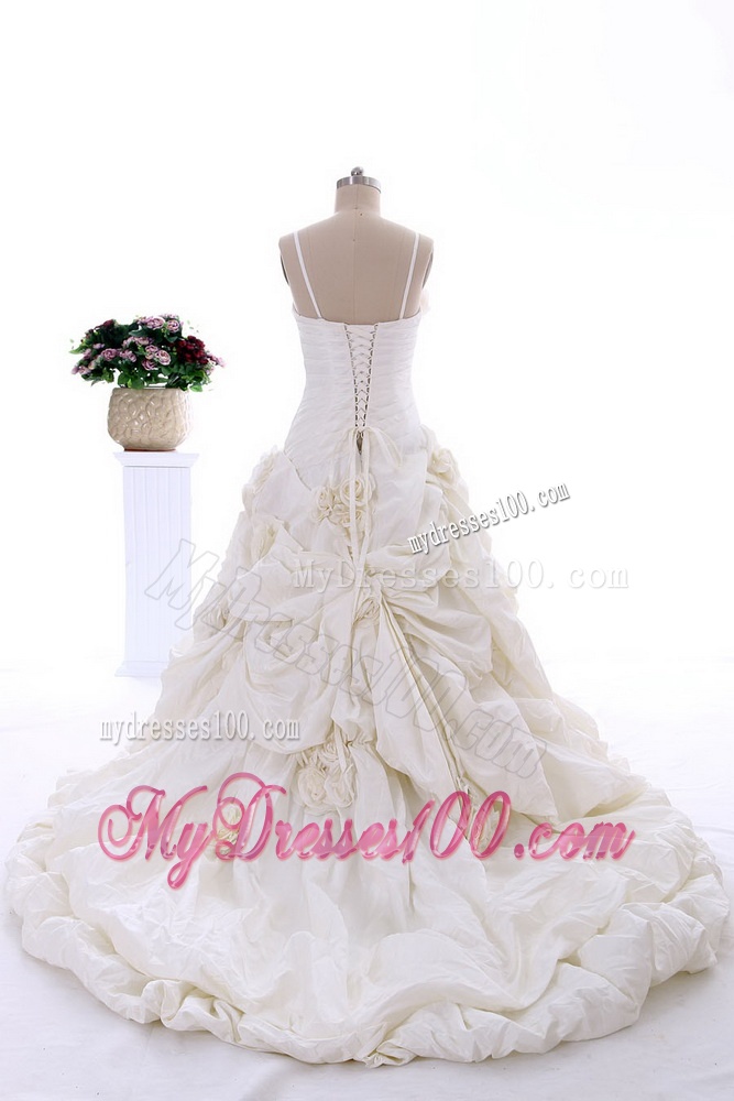 Classical Hand Made Flowers Court Train Wedding Dresses