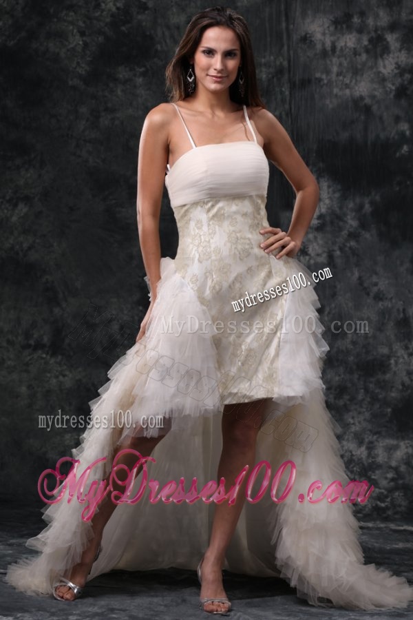 Column Straps High-low Beading Tulle Wedding Dress