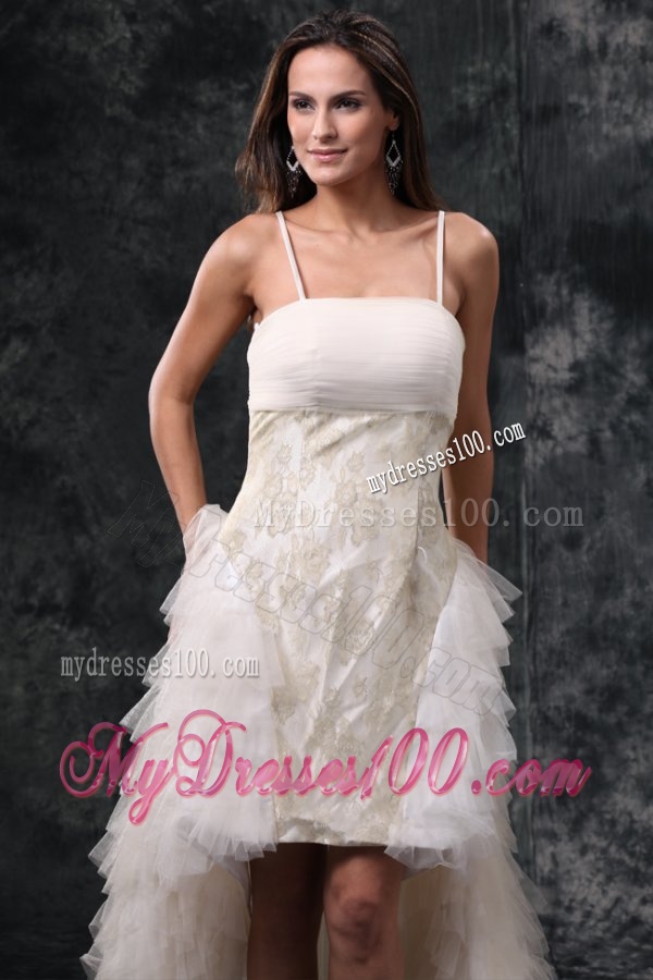 Column Straps High-low Beading Tulle Wedding Dress