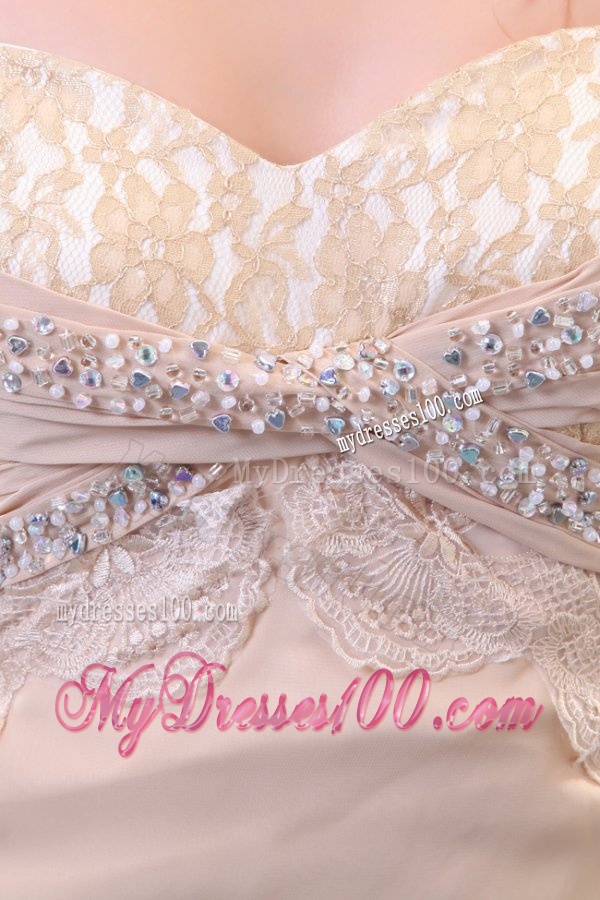Column Sweetheart Beading Ruching Champagne Wedding Dress