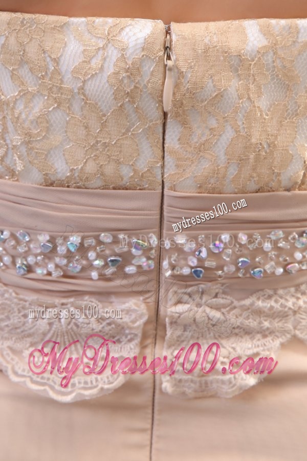 Column Sweetheart Beading Ruching Champagne Wedding Dress