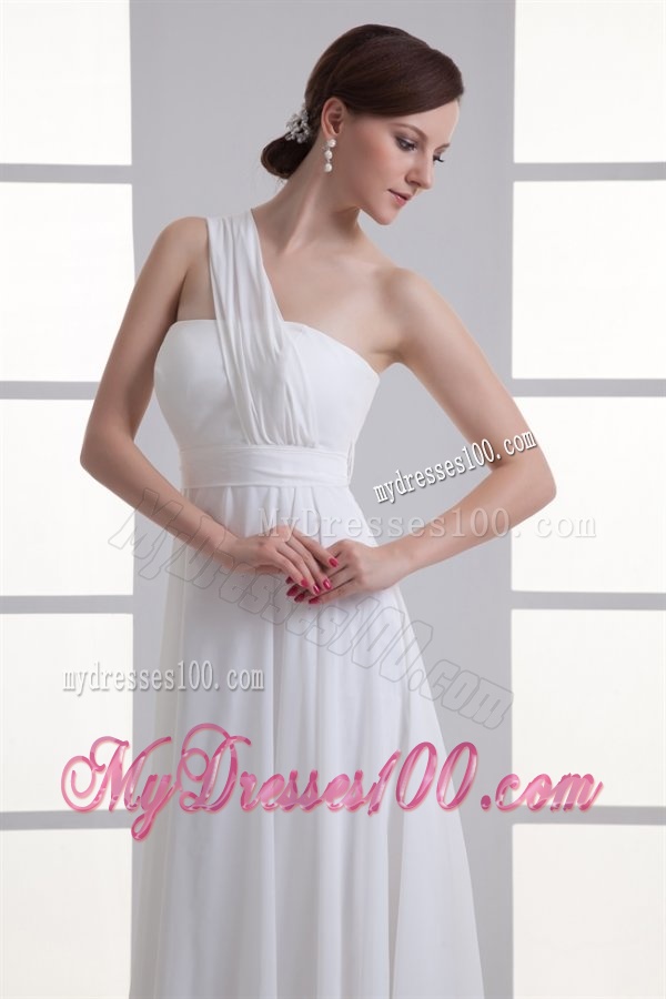 Empire One Shoulder Ruching Floor-length Chiffon Wedding Dress