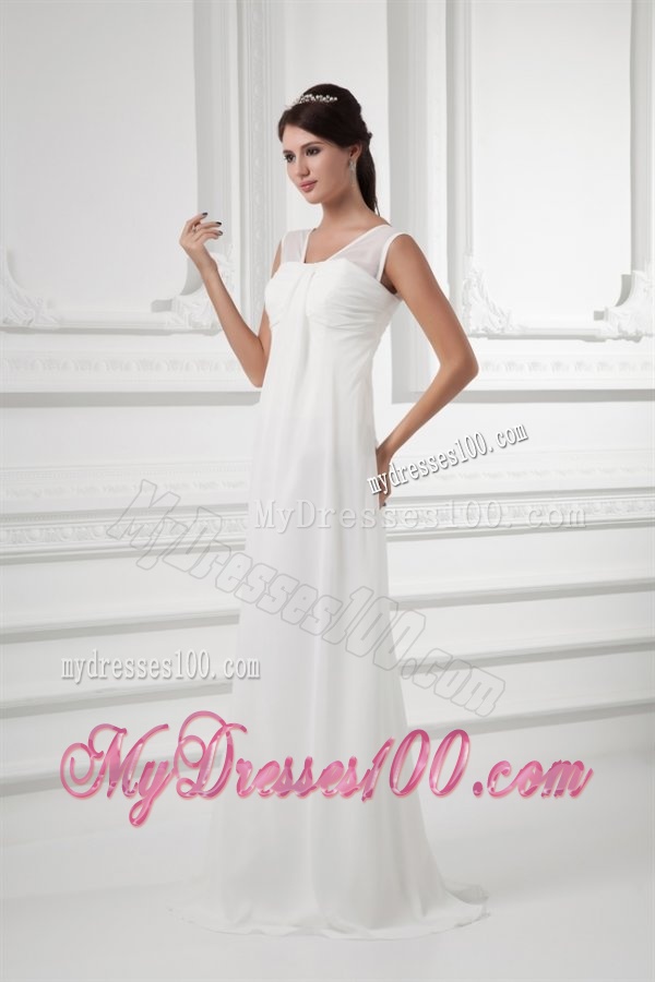 Empire Square Ruching Floor-length Chiffon Wedding Dress