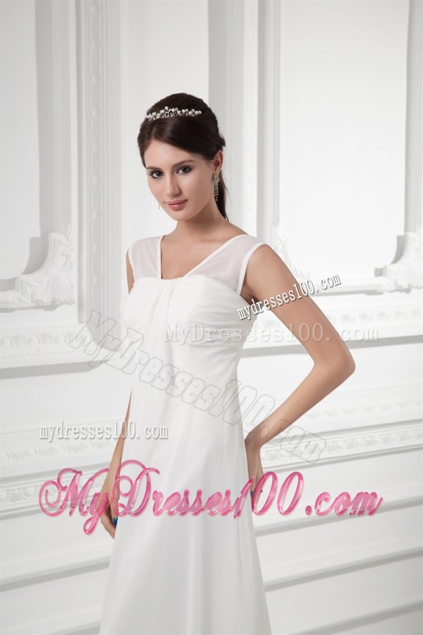 Empire Square Ruching Floor-length Chiffon Wedding Dress