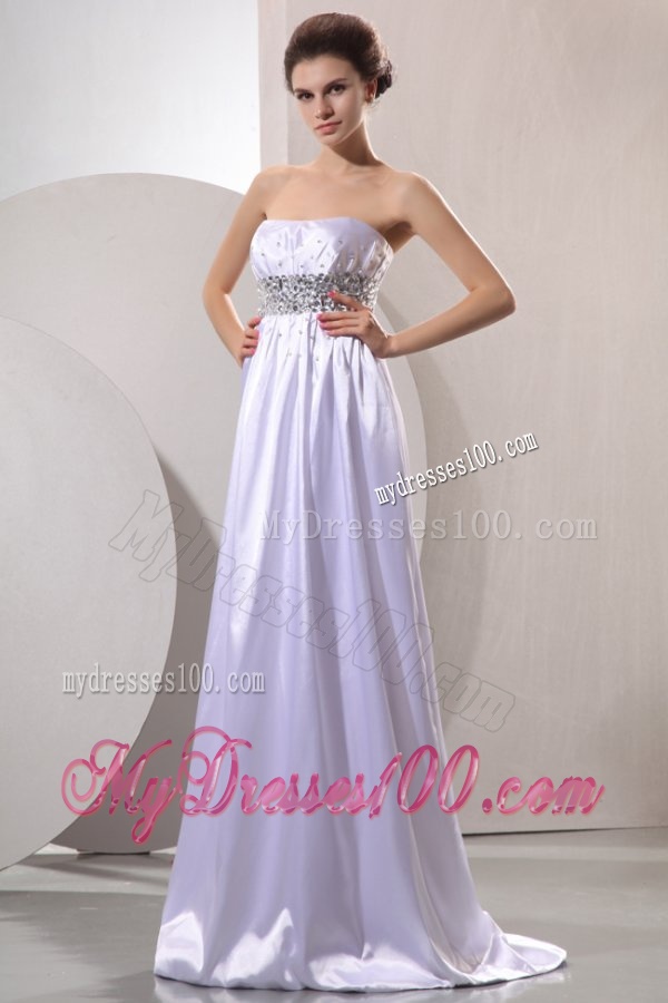 Empire Strapless Beaded Decorate Wedding Dress with Sweep Train