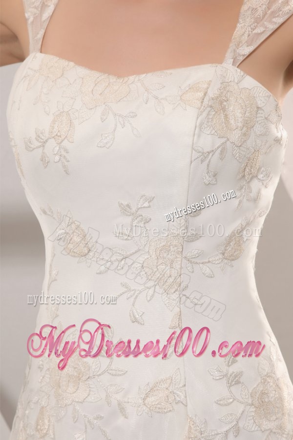 Exquisite Wide Straps Mermaid Lace Court Train Wedding Dress