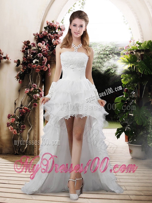 Fashionable 2016 Strapless High Low Appliques Wedding Dresses