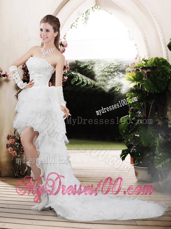 Fashionable 2016 Strapless High Low Appliques Wedding Dresses