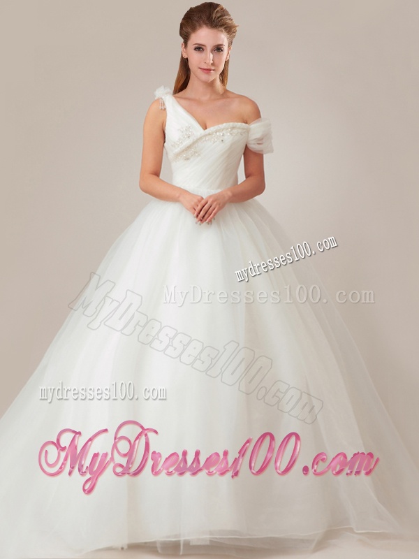 Fashionable Asymmetrical Wedding Dresses with Beading and Ruching
