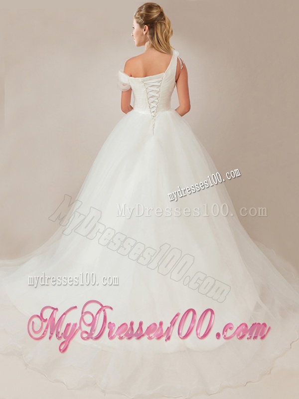 Fashionable Asymmetrical Wedding Dresses with Beading and Ruching