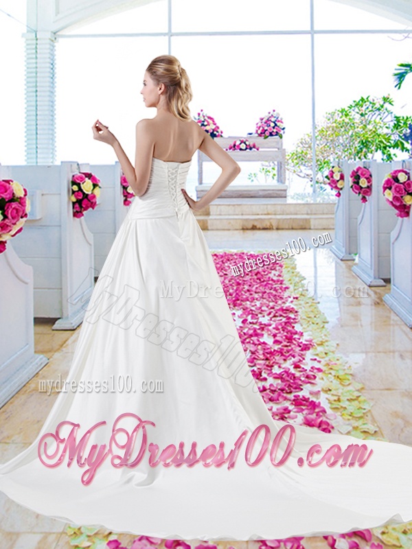 Fashionable Hand Made Flowers Wedding Gowns with A Line