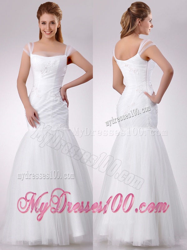 Gorgeous Square Mermaid Applique Side Zipper Wedding Dress in Tulle