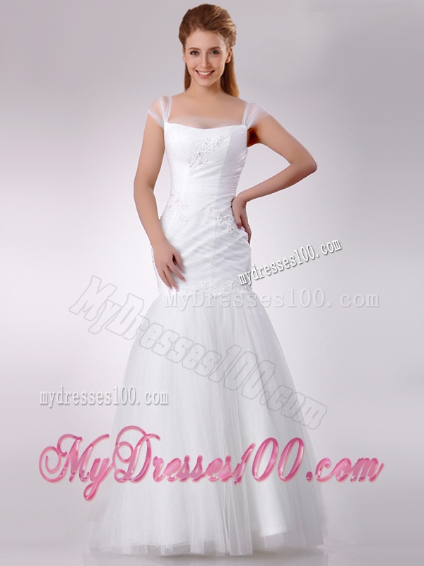 Gorgeous Square Mermaid Applique Side Zipper Wedding Dress in Tulle