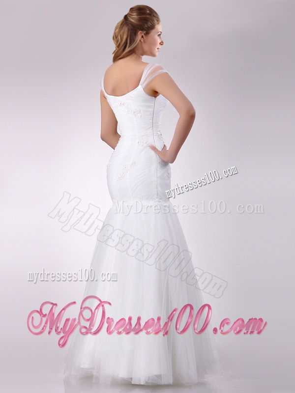 Gorgeous Square Mermaid Applique Side Zipper Wedding Dress in Tulle