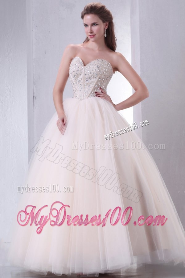Lace Up Beaded Sweetheart A-line Wedding Dress with Tulle