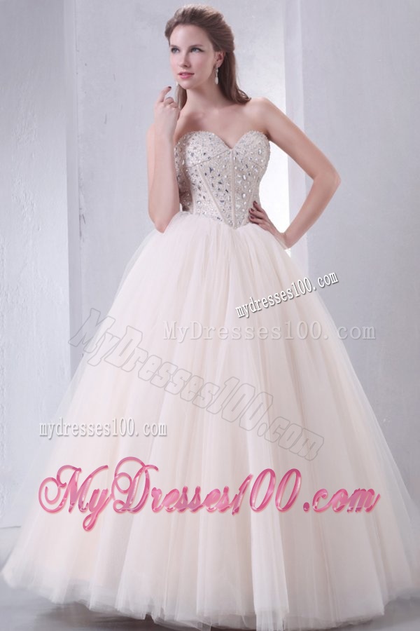 Lace Up Beaded Sweetheart A-line Wedding Dress with Tulle