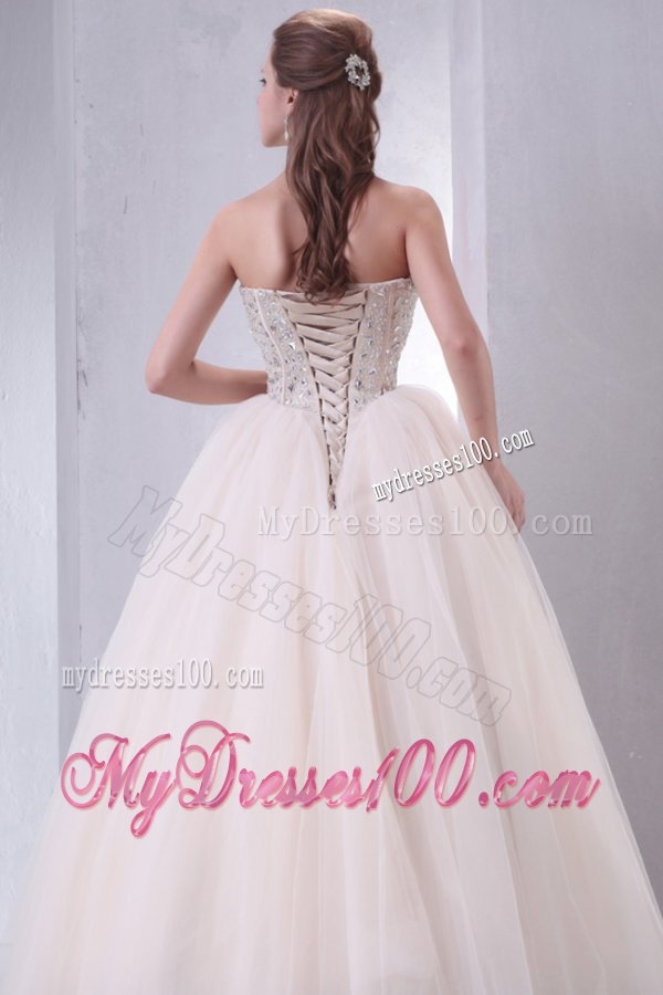 Lace Up Beaded Sweetheart A-line Wedding Dress with Tulle