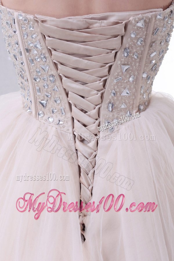Lace Up Beaded Sweetheart A-line Wedding Dress with Tulle