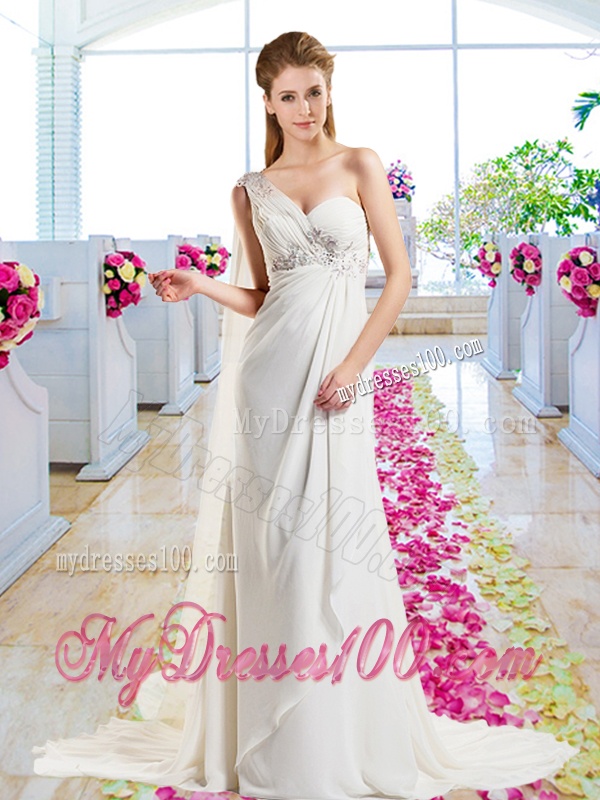 Latest Empire Beaded Wedding Dresses with One Shoulder