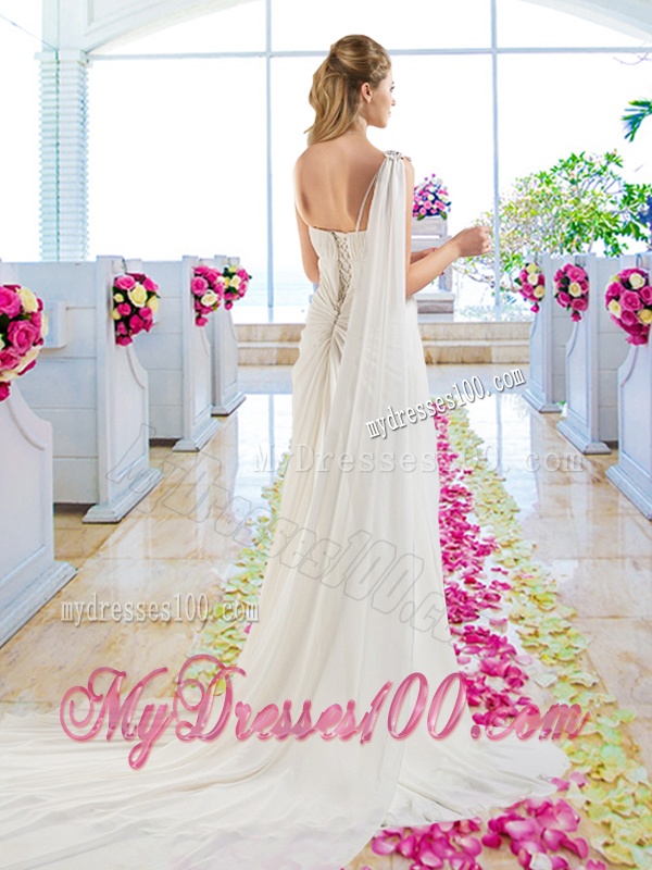 Latest Empire Beaded Wedding Dresses with One Shoulder