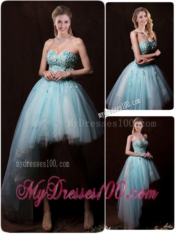 Low Price Appliques Light Blue Wedding Dresses with Asymmetrical