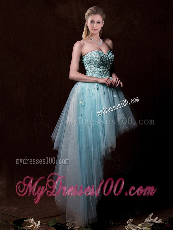 Low Price Appliques Light Blue Wedding Dresses with Asymmetrical
