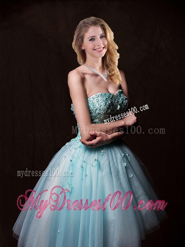 Low Price Appliques Light Blue Wedding Dresses with Asymmetrical