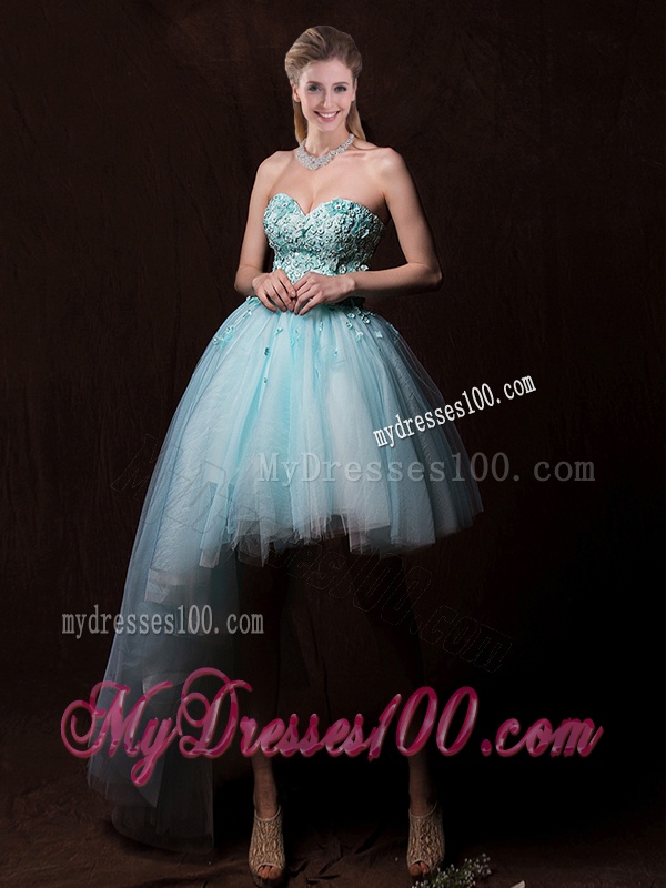 Low Price Appliques Light Blue Wedding Dresses with Asymmetrical