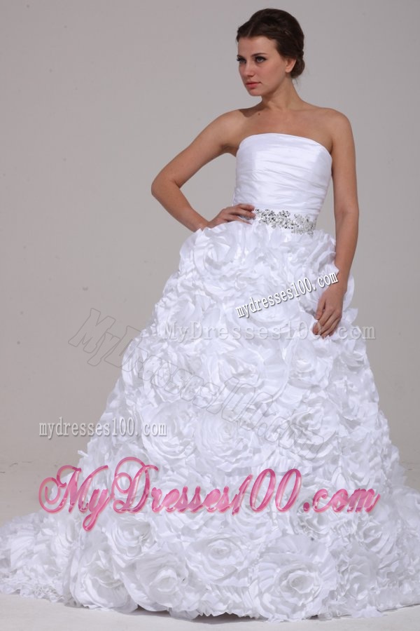 Luxurious A-Line Strapless Beading Taffeta 2016 Wedding Dress