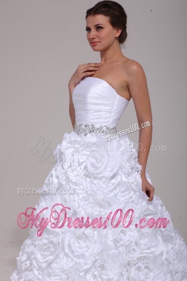 Luxurious A-Line Strapless Beading Taffeta 2016 Wedding Dress