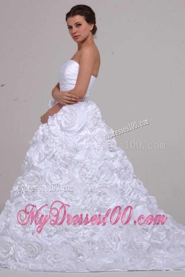Luxurious A-Line Strapless Beading Taffeta 2016 Wedding Dress
