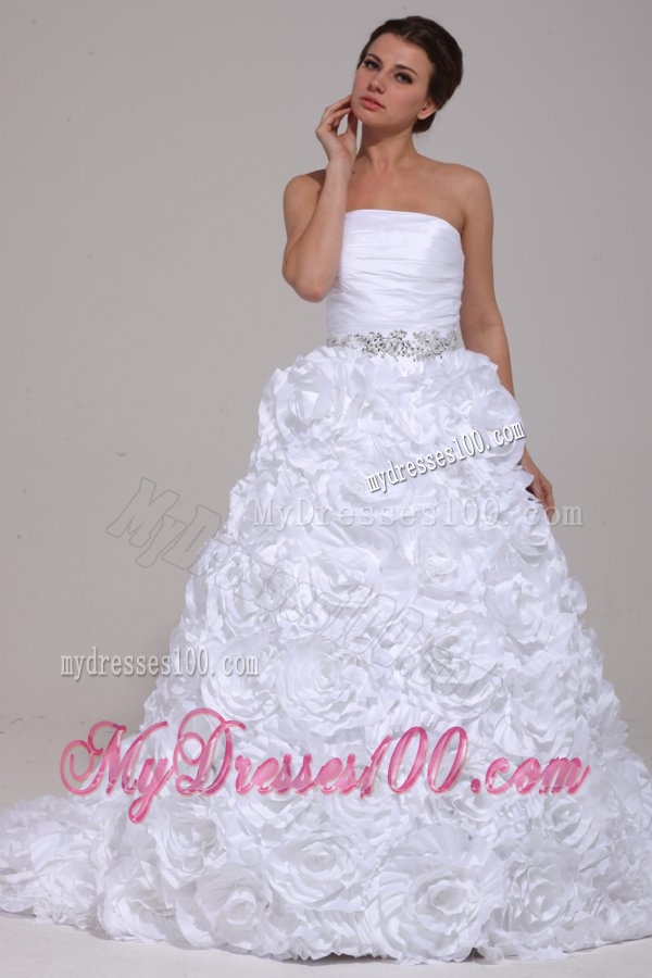 Luxurious A-Line Strapless Beading Taffeta 2016 Wedding Dress