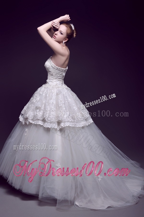 Luxurious Appliques Ball Gown Wedding Dresses with Brush Train