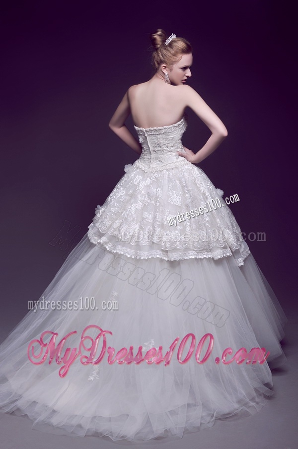 Luxurious Appliques Ball Gown Wedding Dresses with Brush Train