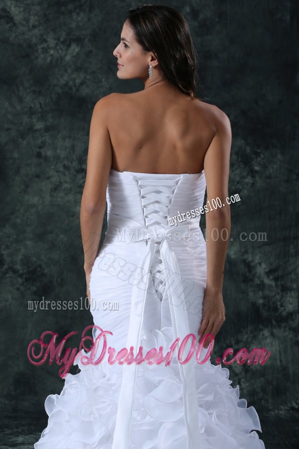Luxurious Mermaid Sweetheart Brush Train Organza Ruching Wedding Dress