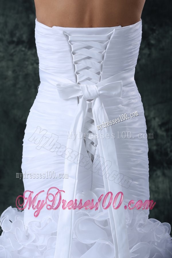 Luxurious Mermaid Sweetheart Brush Train Organza Ruching Wedding Dress