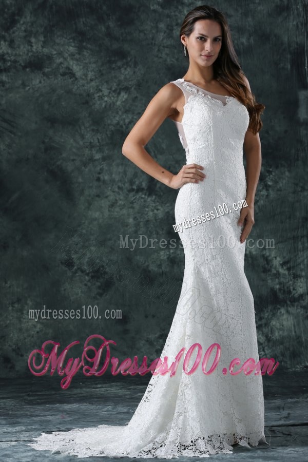 Mermaid Embroidery One Shoulder Lace Sweep Train Wedding Dress