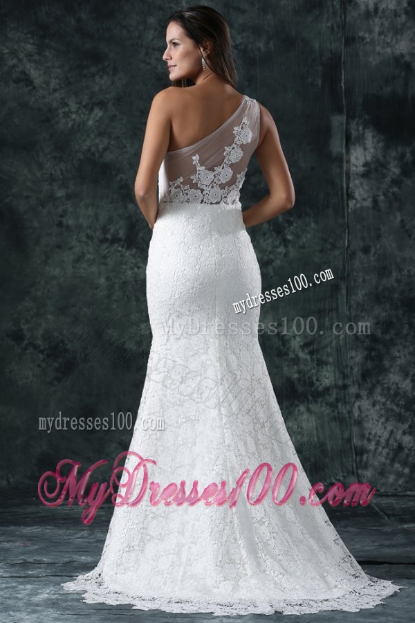 Mermaid Embroidery One Shoulder Lace Sweep Train Wedding Dress