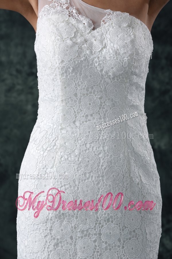 Mermaid Embroidery One Shoulder Lace Sweep Train Wedding Dress