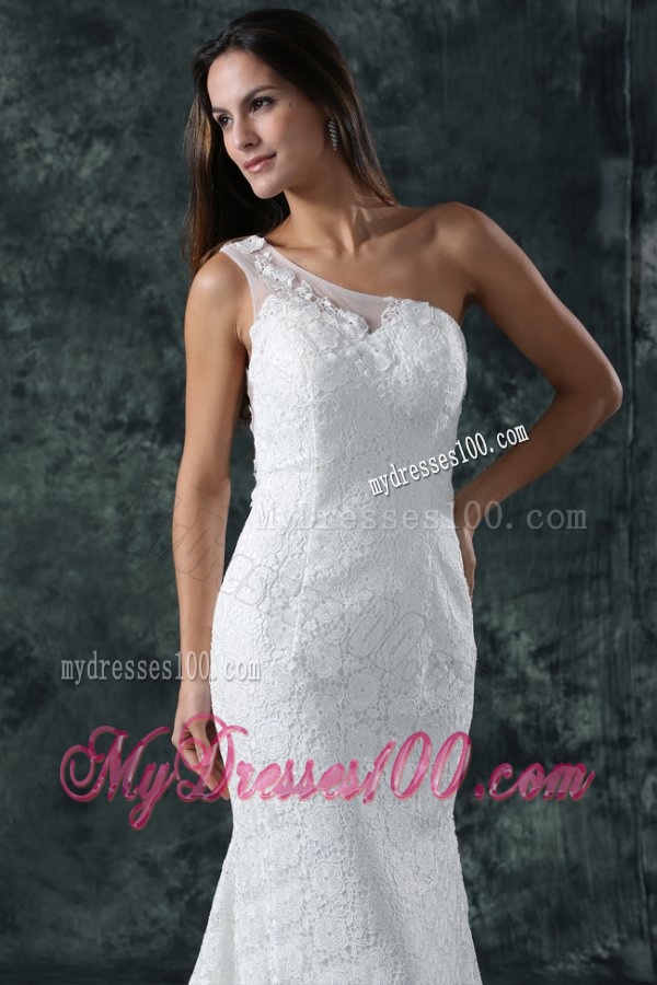 Mermaid Embroidery One Shoulder Lace Sweep Train Wedding Dress