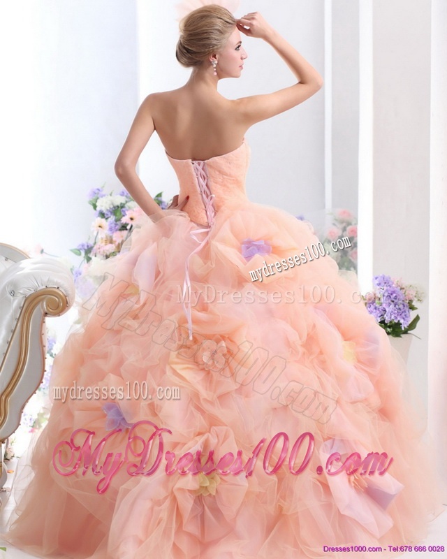 Multi Color Strapless Wedding Dresses with Hand Made Flower