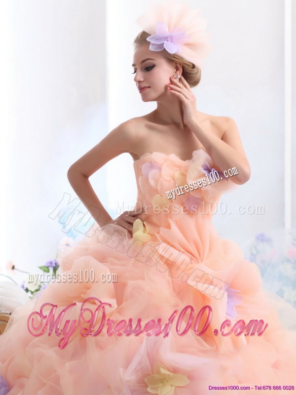 Multi Color Strapless Wedding Dresses with Hand Made Flower