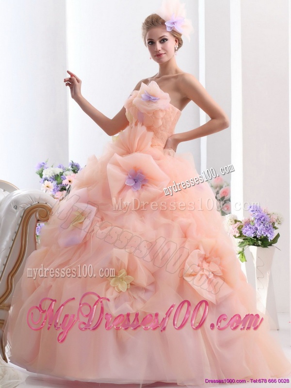 Multi Color Strapless Wedding Dresses with Hand Made Flower