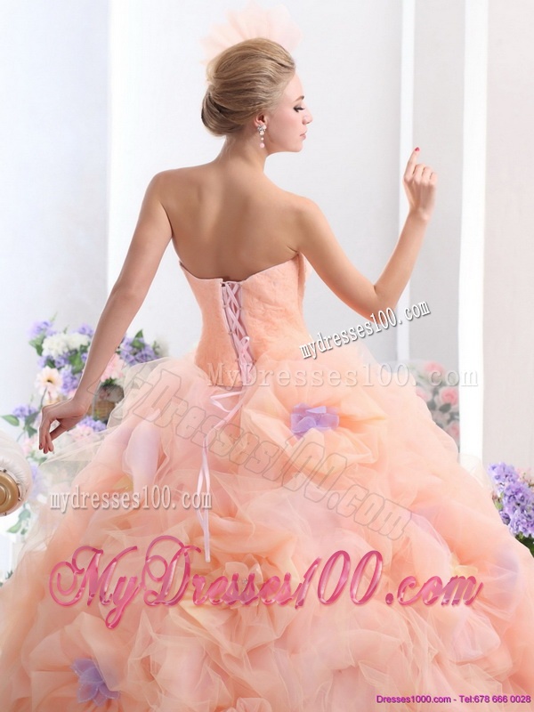 Multi Color Strapless Wedding Dresses with Hand Made Flower