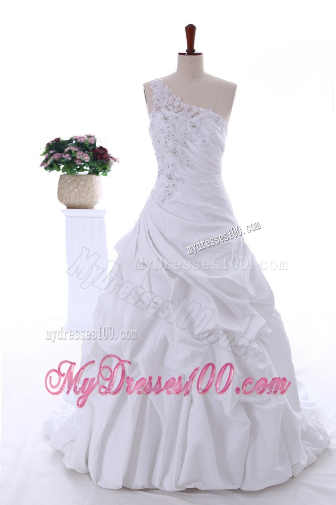 Perfect 2016 One Shoulder Appliques Wedding Gowns