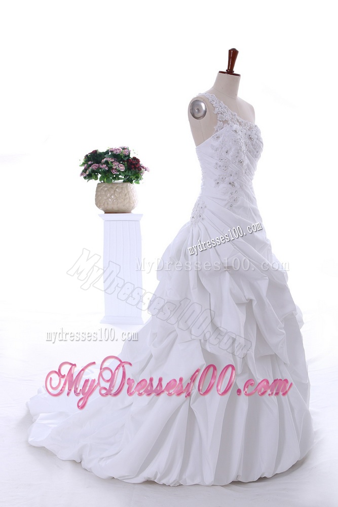 Perfect 2016 One Shoulder Appliques Wedding Gowns