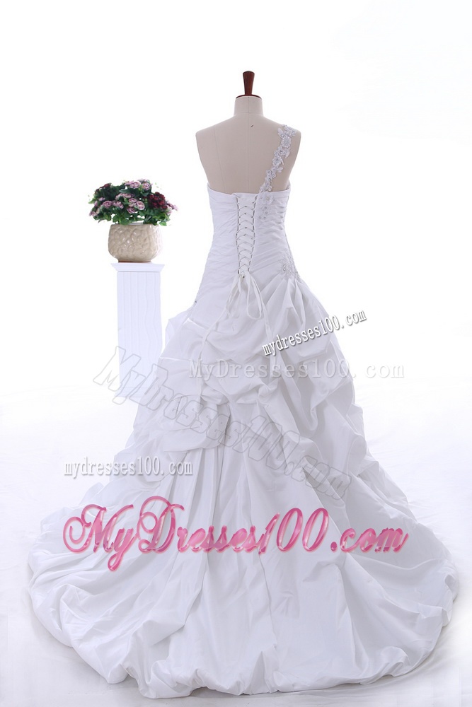 Perfect 2016 One Shoulder Appliques Wedding Gowns