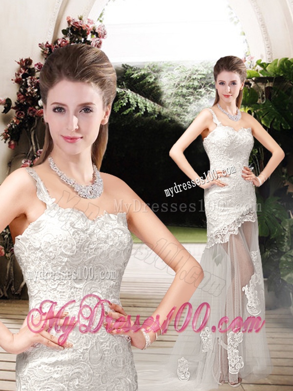 Perfect Column One Shoulder Wedding Dresses with Lace