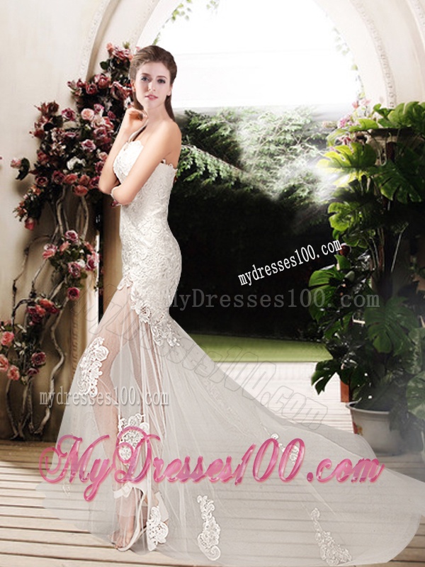 Perfect Column One Shoulder Wedding Dresses with Lace